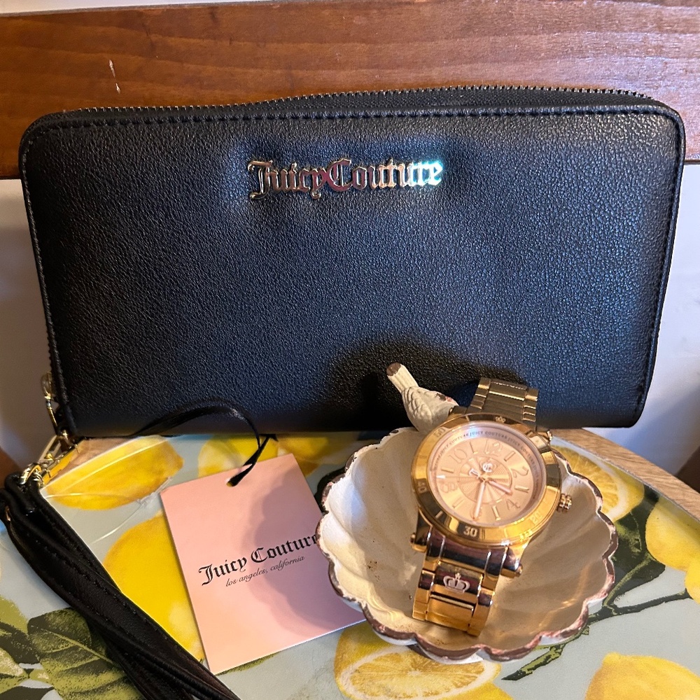 Juicy Couture Black Wallet & Juicy Goldtone Watch